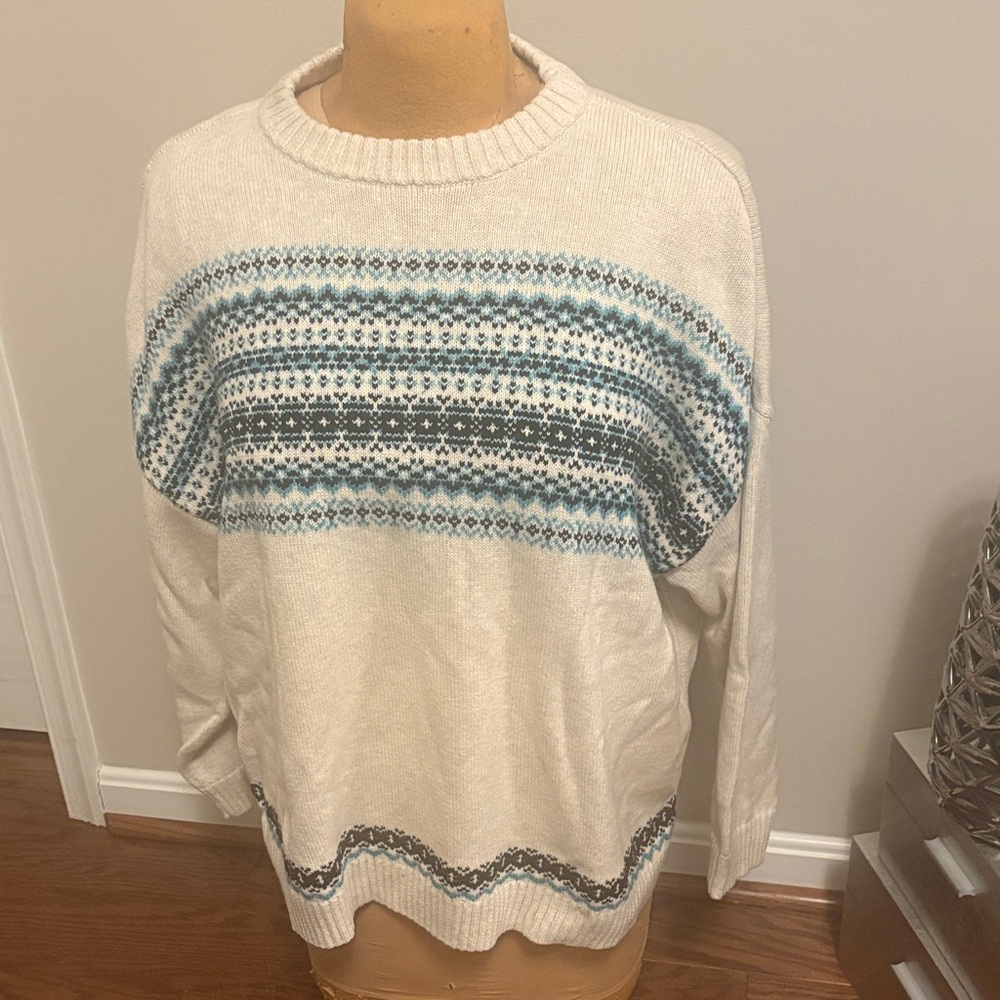J. Jill Cream and Teal Sweater